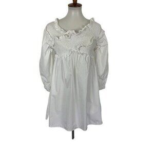 CLASSY White Cotton Ruffle Smocked Mini Dress Cottagecore Style Small
